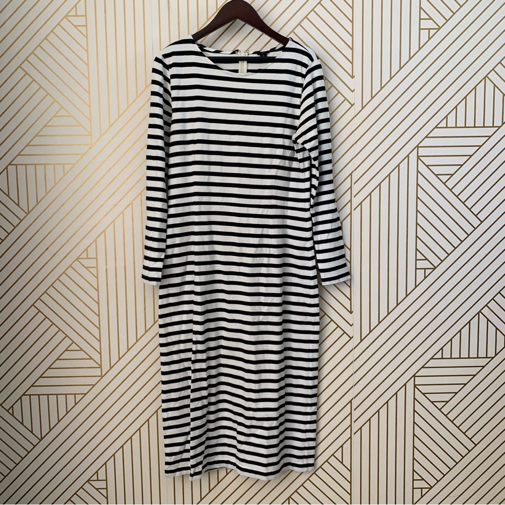 J. Crew 100% Cotton Long sleeve Striped Midi Dress Stripes classic coastal 8